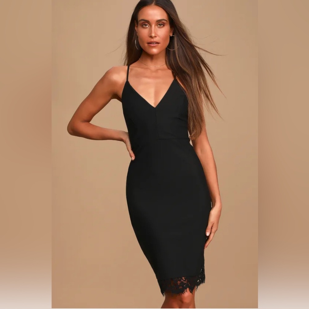 Lulus Only Want You Black Lace Bodycon Midi Dress